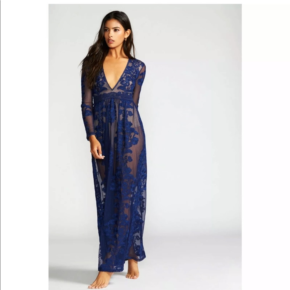 For Love and Lemons Temecula Blue Maxi Dress XS